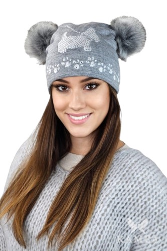 AVRIL czapka z pomponami młodzieżowa zimowa kolor szary