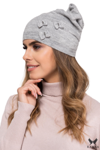 RENATA czapka damska z motylkami szara