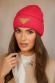 NAOMI beanie czapka zimowa z aplikacją kolor szkarłatny