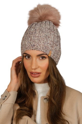 Czapka zimowa WEZYR z pomponem kolor różowy