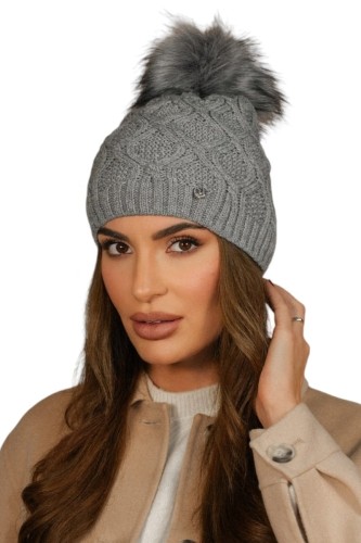 Czapka z pomponem Lamis, kolor szary, Kamea