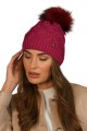 Czapka z pomponem Lamis, kolor fuksja, Kamea