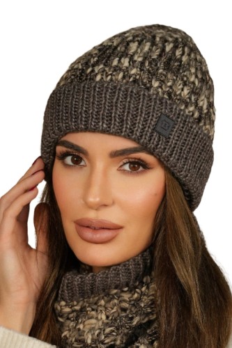 MORELA barwna młodzieżowa czapka z wywinieciem  kolor brązowy