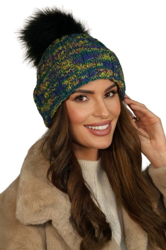 Zimowa Czapka Z Eco Pomponem  W Odcieniu Zielonym Kamea-Pavone
