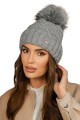 Zimowa  Ocieplana Polarem Czapka Damska Z Pomponem Kolor Szary Kamea-Furja