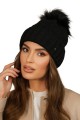 Zimowa  Czapka Damska Kolor Czarny Kamea-Furja Z Eco Pomponem
