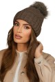 Zimowa  Czapka Damska Kolor Brązowy Kamea-Furja Z Eco Pomponem
