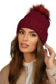Zimowa  Czapka Damska Kolor Bordowy Kamea-Furja Z Eco Pomponem