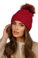 Zimowa  Czapka Damska Kolor Czerwony Kamea-Furja Z Eco Pomponem