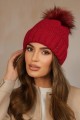 Zimowa  Czapka Damska Kolor Czerwony Kamea-Furja Z Eco Pomponem