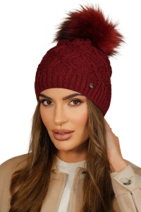 Czapka z ekologicznym pomponem Lamis, kolor bordowy, Kamea