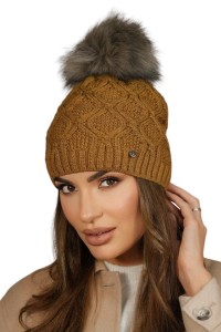 Czapka z ekologicznym pomponem Lamis, kolor musztarda, Kamea