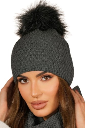 Czapka damska RUBBI zimowa kolor ciemny grafitowy