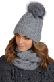 TORINO czapka damska zimowa z pomponem kolor szary