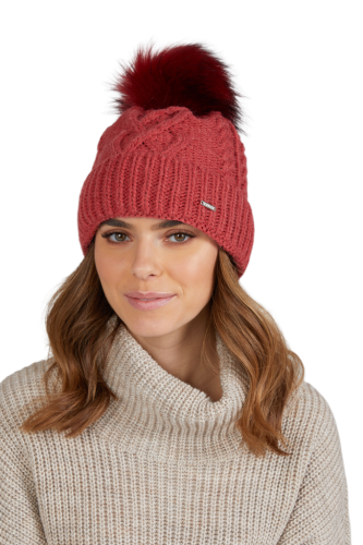 TORINO czapka damska zimowa z pomponem kolor malinowy