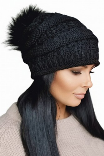 LIANA zimowa czapka damska z pomponem  kolor czarny