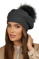 Beret Z Pomponem Eco Zimowy Wełniany  Kolor  Grafitowy  Kamea-Fuji