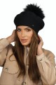 Beret  Z Pomponem Eco Zimowy Wełniany  Kolor  Czarny  Kamea-Fuji