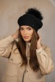 Beret  Z Pomponem Eco Zimowy Wełniany  Kolor  Czarny  Kamea-Fuji
