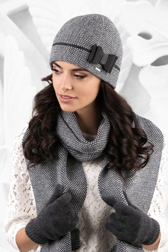 BOLONIA szalik damski jesienno-zimowy kolor grafitowy